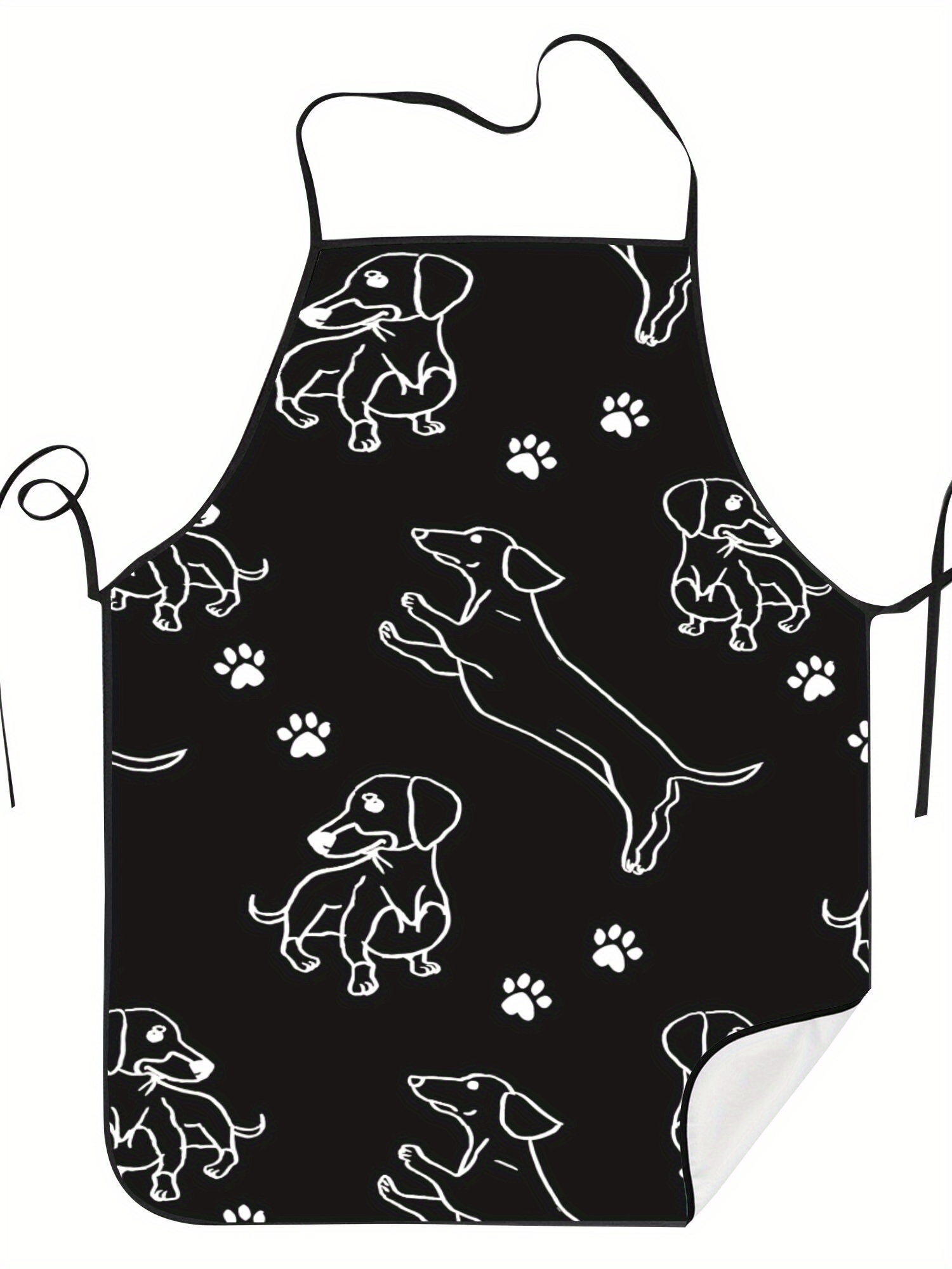 Kitchen Baking Background - Dachshund Paw Print Önlük Siyah Arka