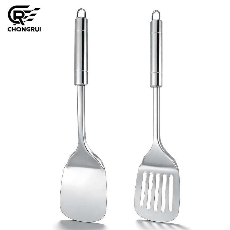 Offset Spatula Set - Paslanmaz Çelik Turner Uzun Saplı Oluklu