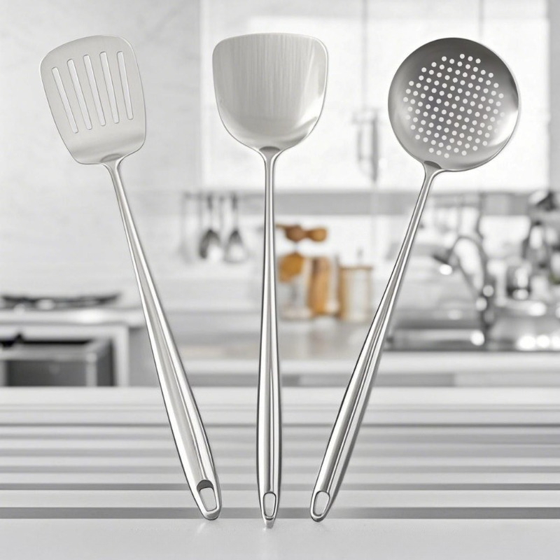 Offset Spatula Set - Wok Spatulası ve Kepçesi, Süzgeç Kaşığı,